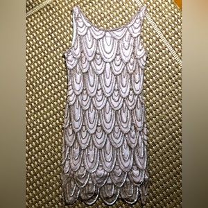 Pisarro Nights Sexy Gold Beaded Size 14 Like New Knee Length Sleeveless Dress